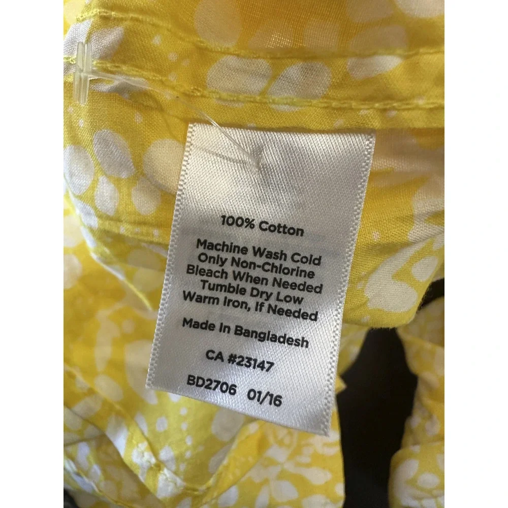 NWT Talbots Sheer Yellow White Print Button Blouse Plus Size 3Xp 3X Petite Top - Picture 11 of 14